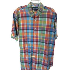 Polo Ralph Lauren Classic Fit‎ Plaid SS  Button Down Oxford Shirt vintage L